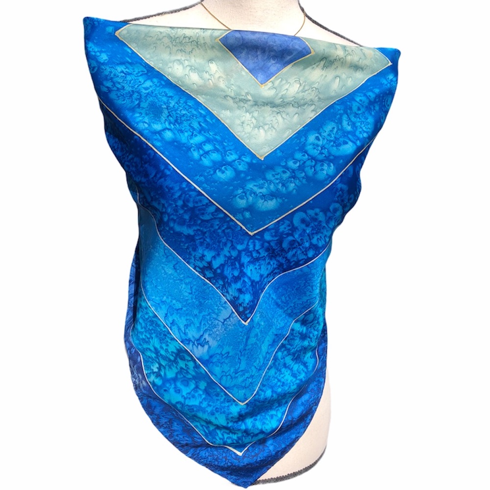 Hand Dyed Blue 100% Silk Scarf